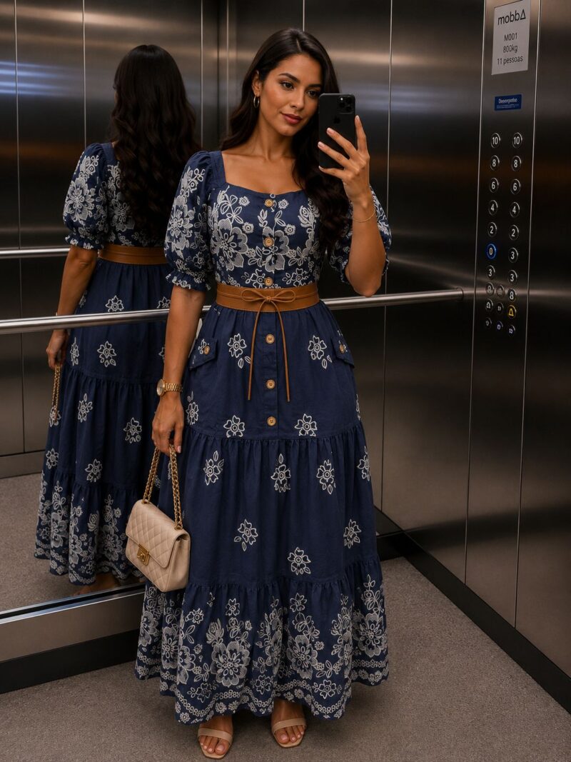 734 - Vestido Com Cinto Marinho