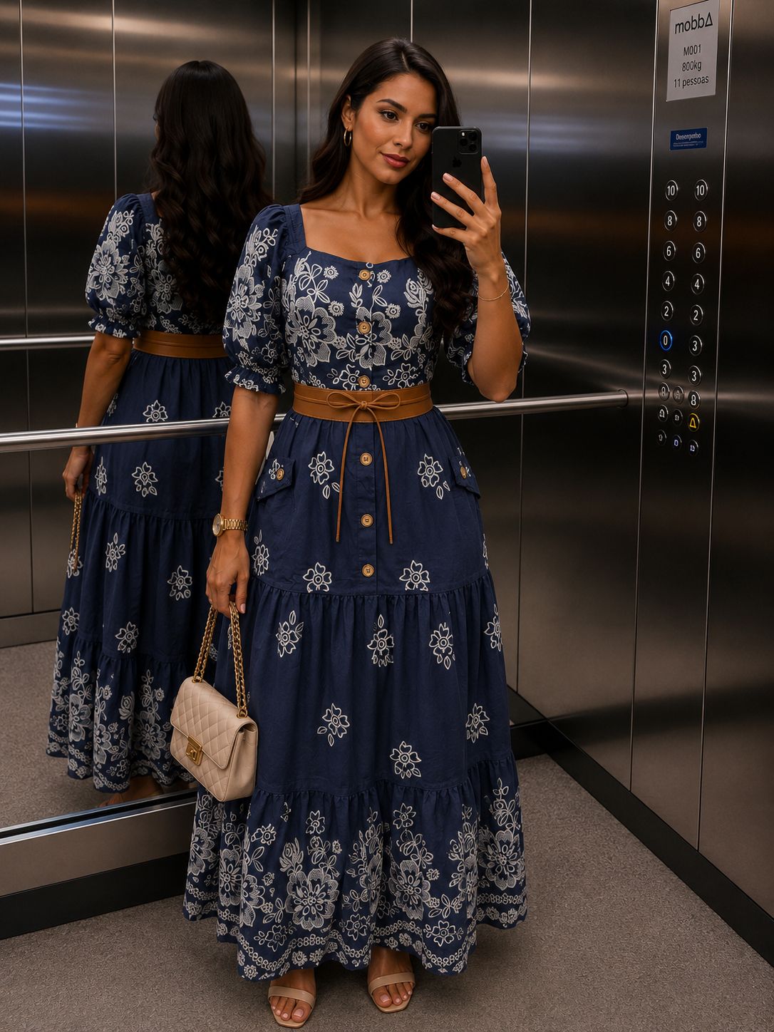 734 - Vestido Com Cinto Marinho