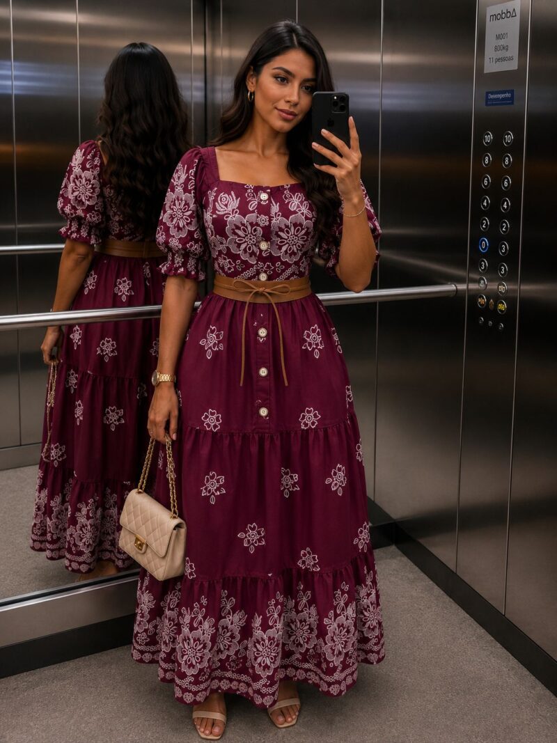734 - Vestido Com Cinto Vinho