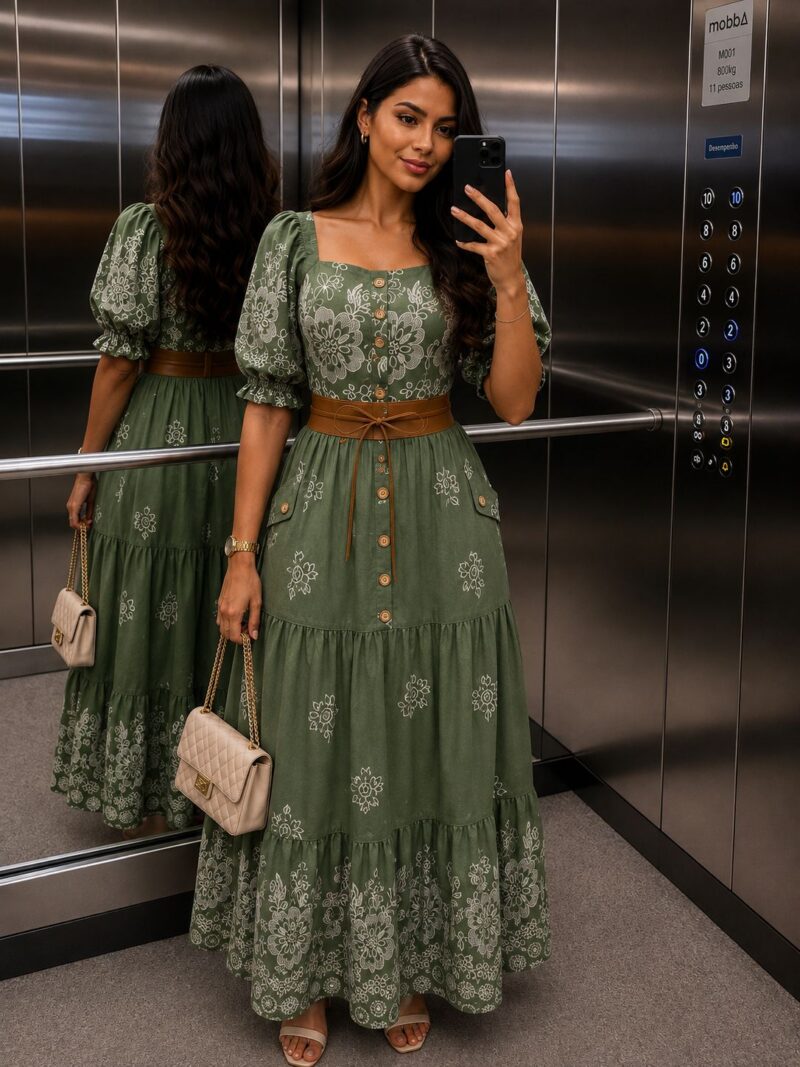 734 - Vestido Com Cinto Verde